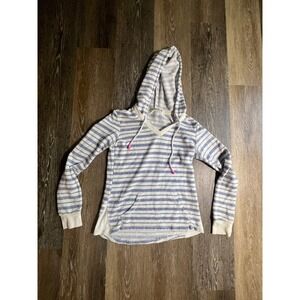 Chance or Fate Hoodie Women Small Blue White Excellent Striped V-Neck Pullover